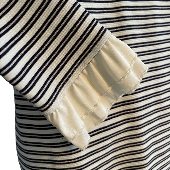 Talbots Women's Stripe Sweater Size Small P Black Cream Metallic Ruffle Sleeve‎ - Picture 3 of 6